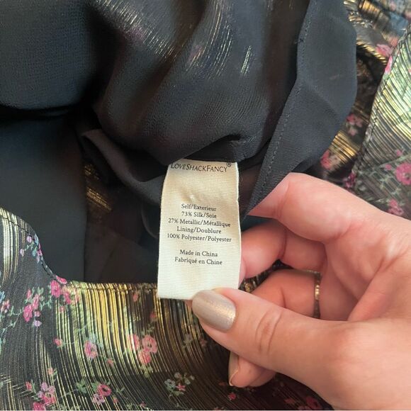 LoveShackFancy Ruthie Dress Gold Metallic Midnight Vine Floral Mini Size 6 - Picture 6 of 6